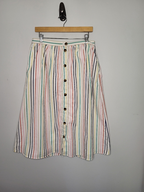 J. Crew Factory Dresses & Skirts - J.Crew Rainbow Stripe Poplin Midi Skirt Size L Fully Lined Pockets Preppy Summer